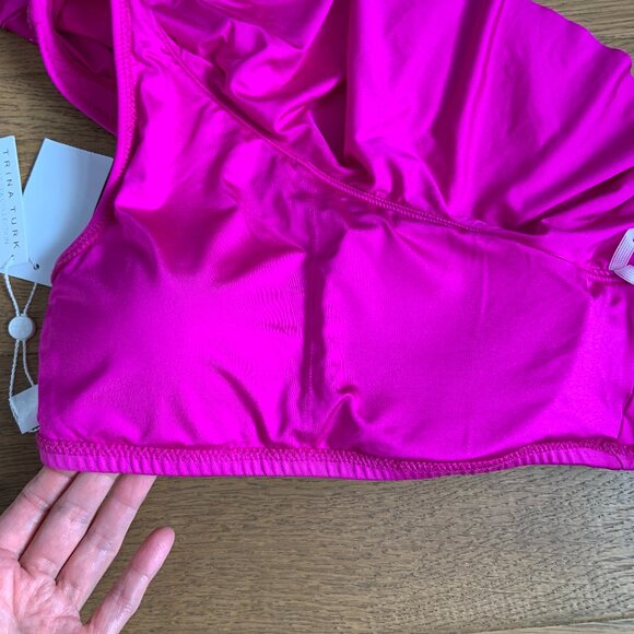 Trina Turk Monaco Ruffle Bandeau One Shoulder Swim Bikini Top Hot Pink Size 8 - Picture 8 of 8